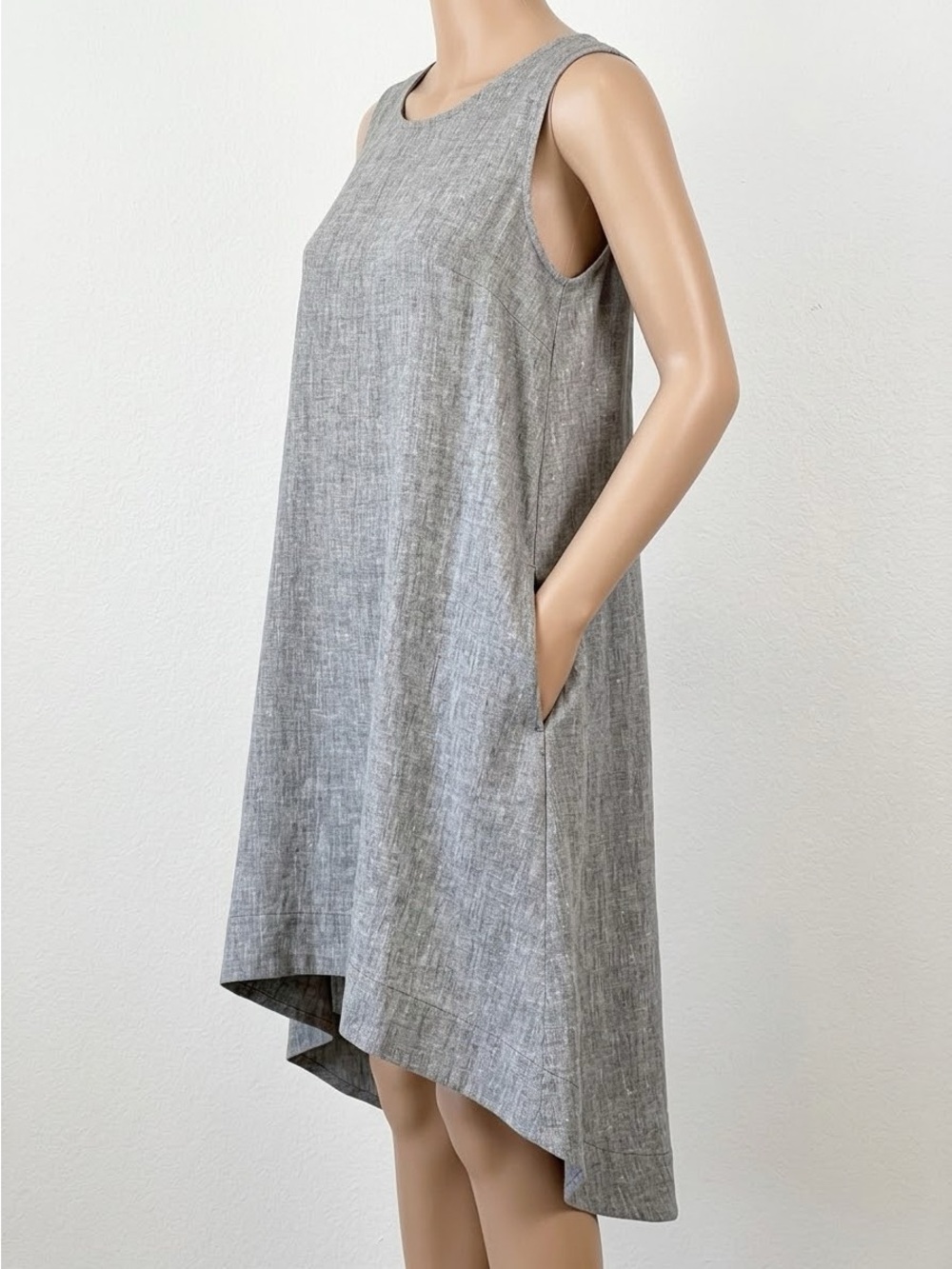 Sleeveless Asymmetrical Gray Shift Dress with Pockets
